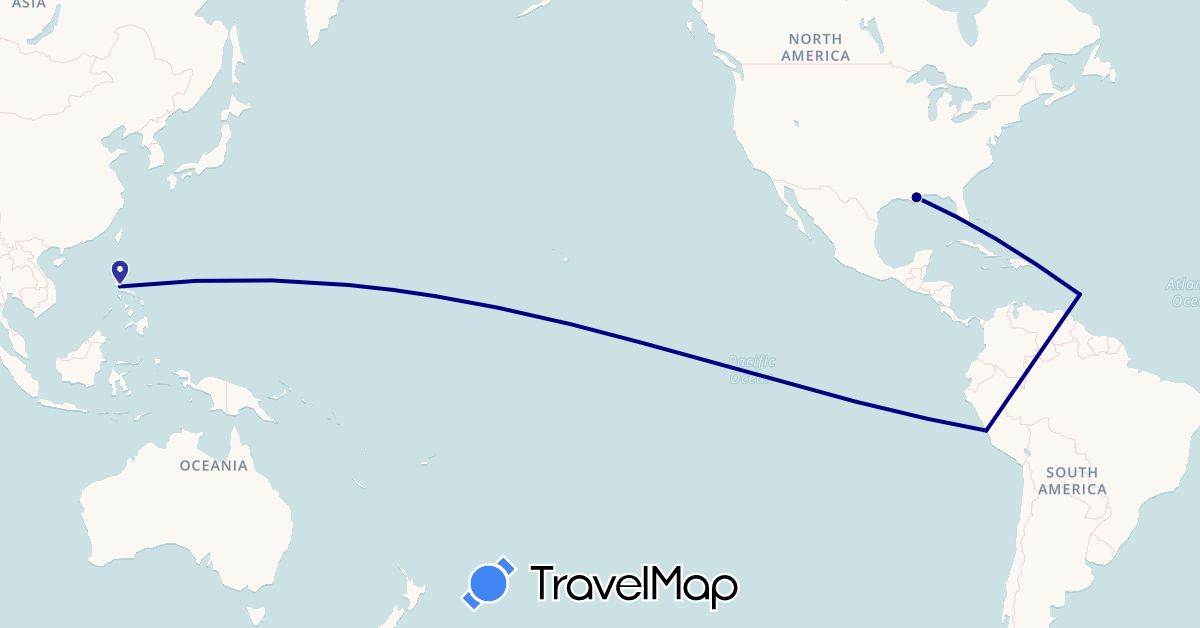 TravelMap itinerary: driving in Barbados, Peru, United States, South Africa (Africa, North America, South America)